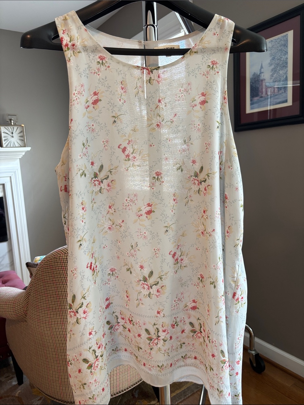 Max Studio Cream Floral Sleeveless Cami with Pink & Green Print